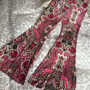Free People Boho Pink Paisley Groovy Bell Bottom Sz S